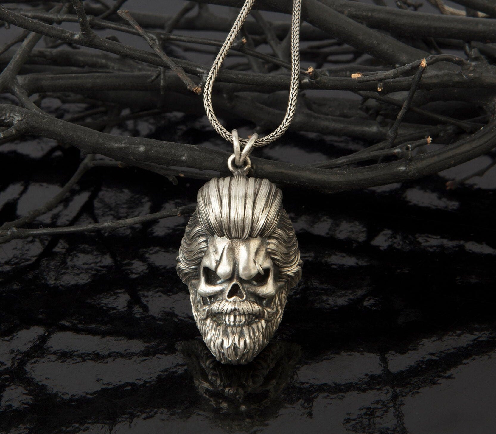 Solid Silver Skull Necklace, Skull Pendant, Bikers Jewelry, Gift For Father's, Handmade Gothic Skull Necklace, Meaningful Father's Day Gifts
