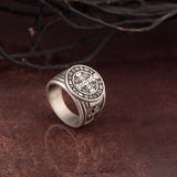 St Benedict Medal Jewelry Cross Ring, Silver Signet Mens Ring, Mens Religious Accessory, St Benedict Ring, Ring For Men, Christian Gift Ring