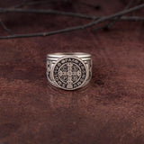 St Benedict Medal Jewelry Cross Ring, Silver Signet Mens Ring, Mens Religious Accessory, St Benedict Ring, Ring For Men, Christian Gift Ring