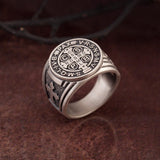 St Benedict Medal Jewelry Cross Ring, Silver Signet Mens Ring, Mens Religious Accessory, St Benedict Ring, Ring For Men, Christian Gift Ring