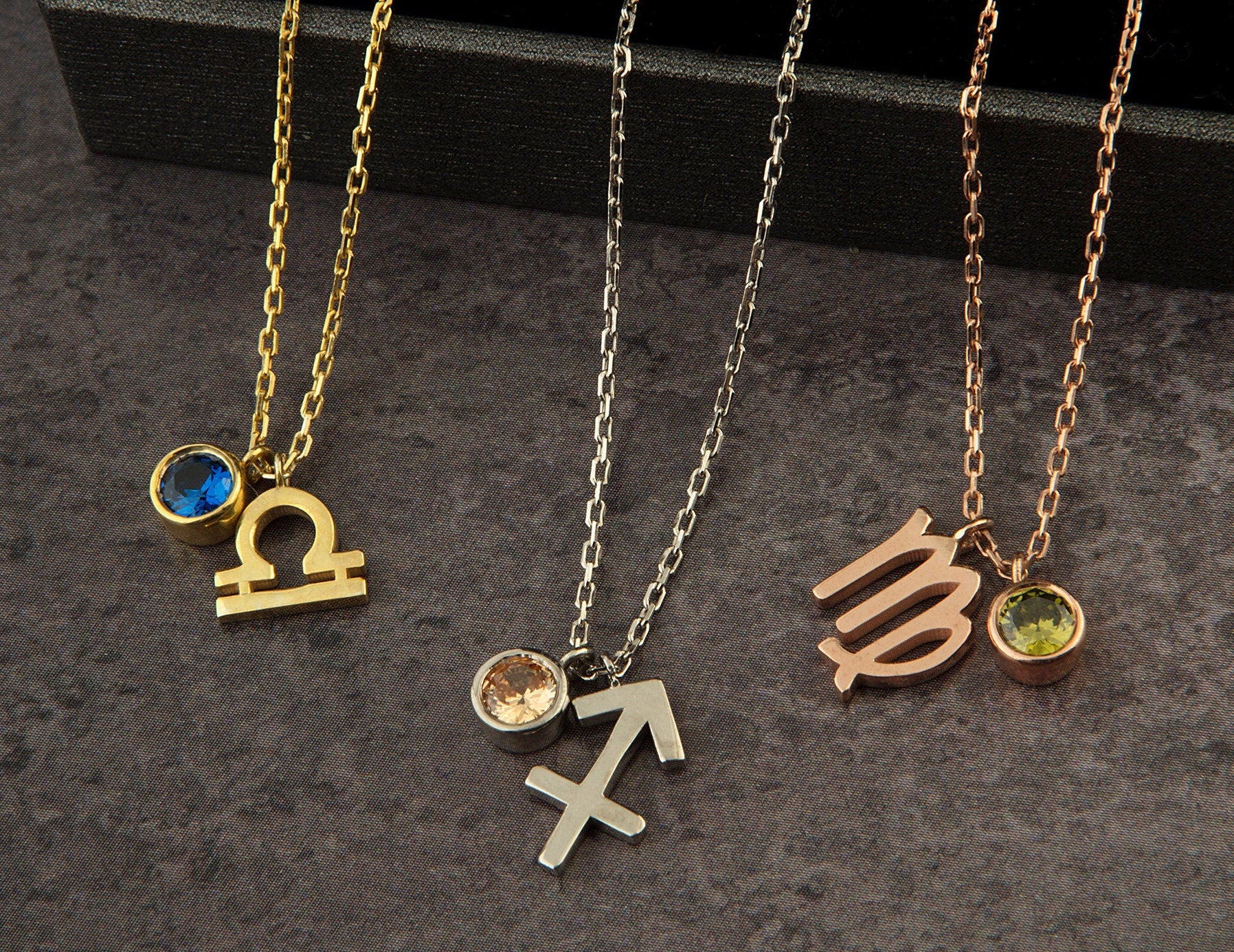 Silver Zodiac Charm Birthstone Necklace, 14K Gold Zodiac Pendant, Custom Made Birthday Gift, Zodiac Birthstone Jewelry, Gift For Mothers Day
