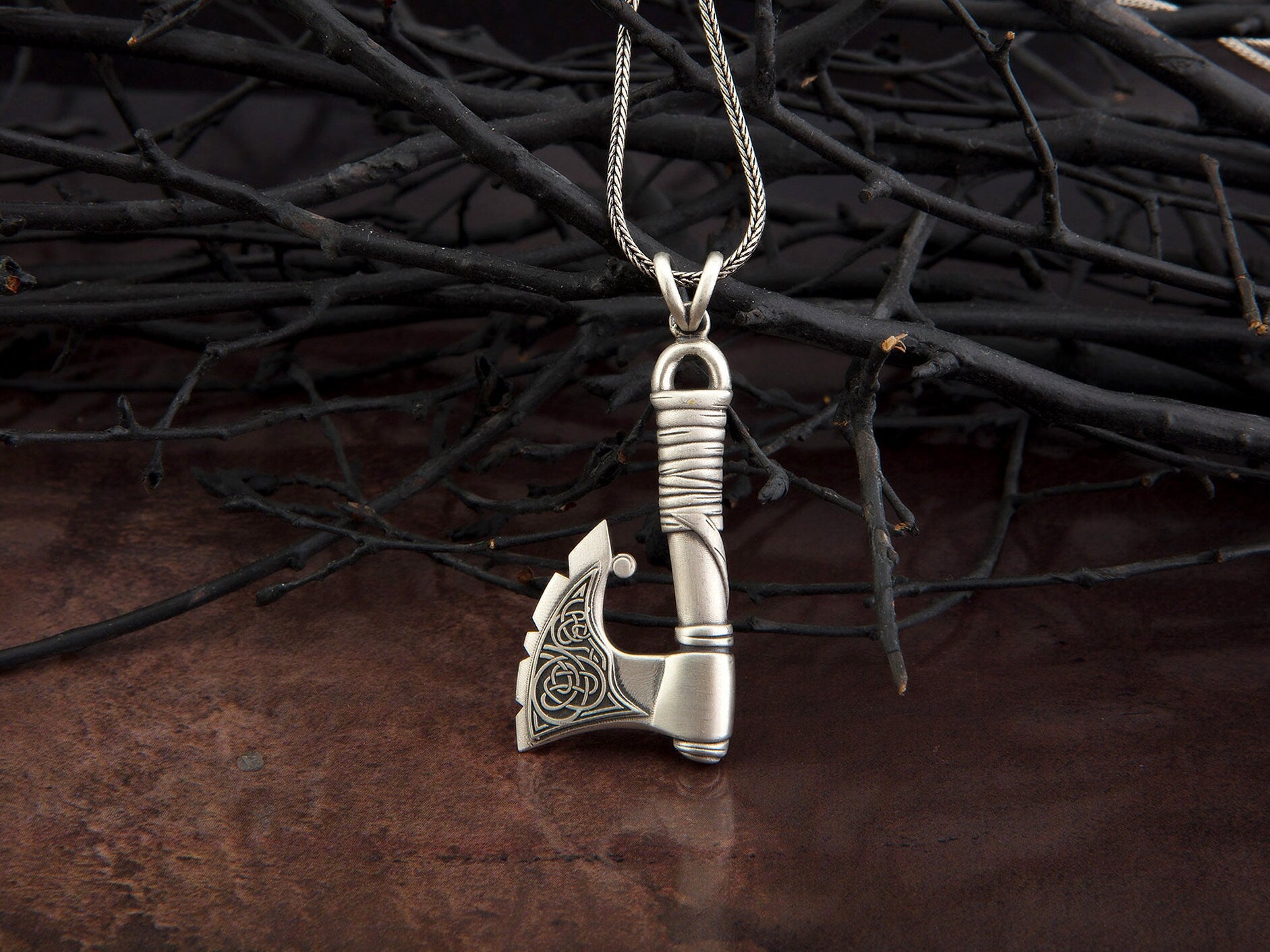 Silver Axe Necklace, Axe Pendant With Chain, Kratos War Axe, Scandinavian Man War Pendant, Viking Axe Pendant, Unique Gift For Father's Day