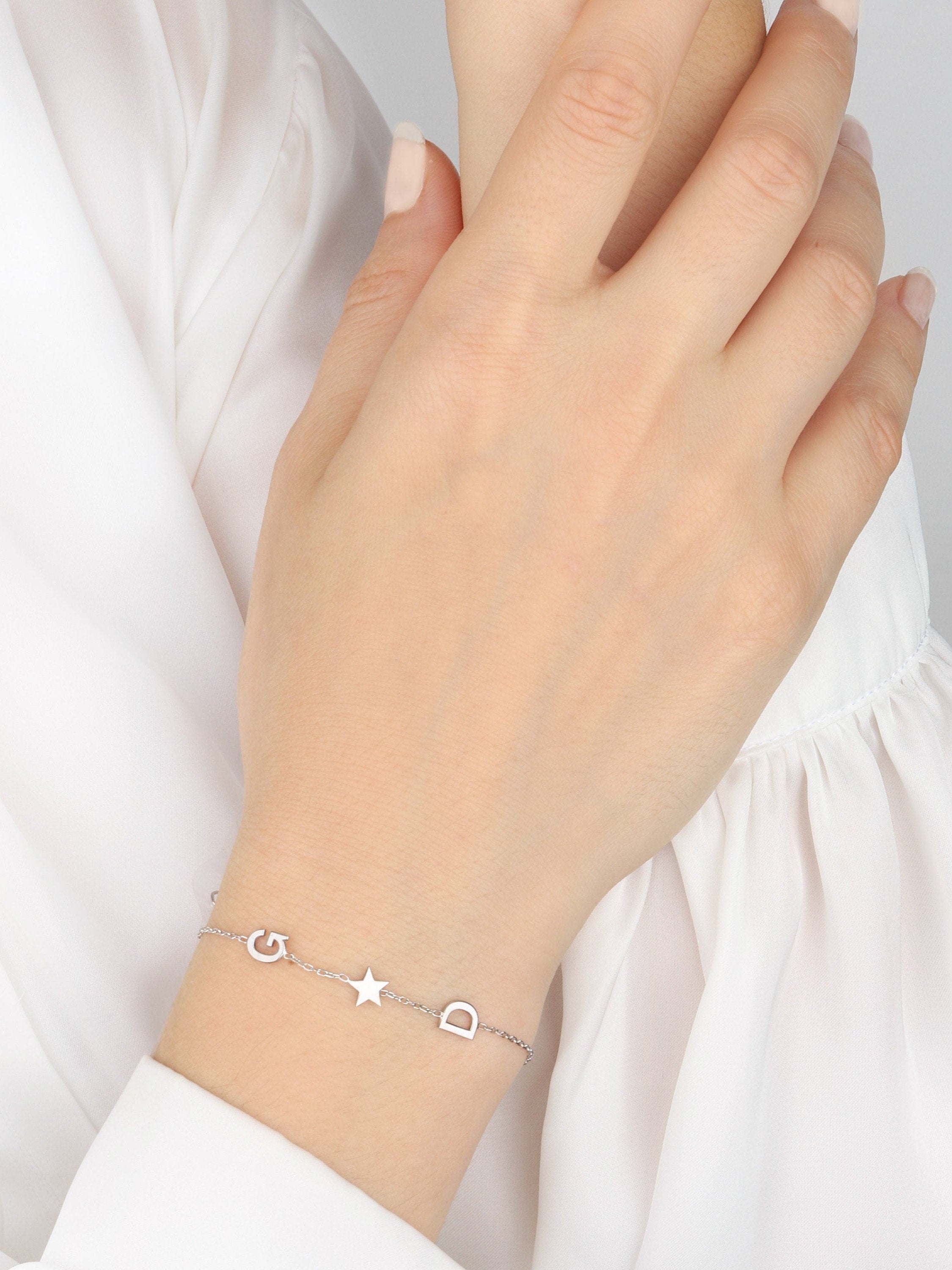 14K Gold Couple's Initials Bracelets, Birthday Gifts For Mom, Custom Silver Name Letter Bracelet, Personalized Gifts, Gift For Mothers Day