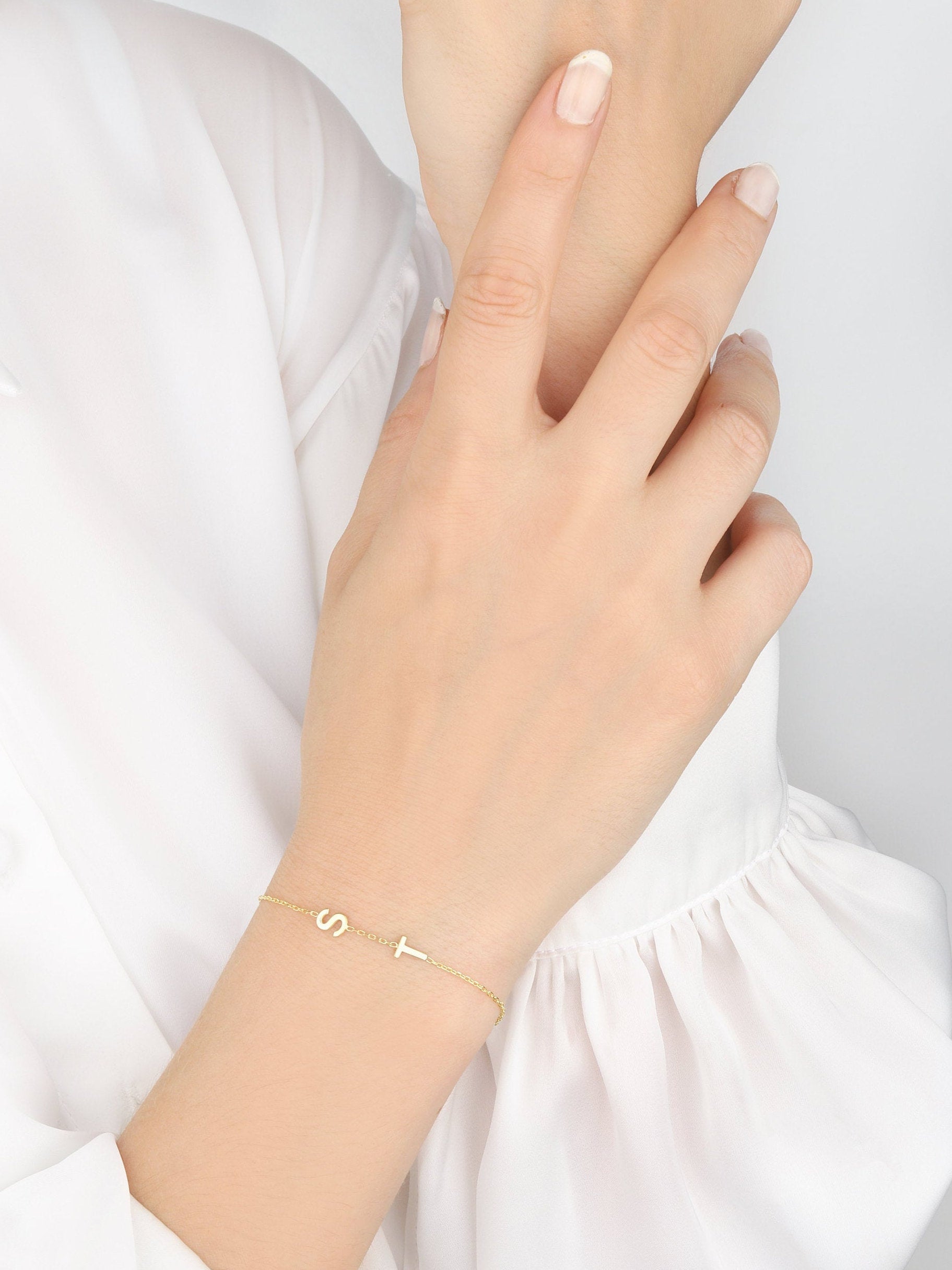 14K Gold Couple's Initials Bracelets, Birthday Gifts For Mom, Custom Silver Name Letter Bracelet, Personalized Gifts, Gift For Mothers Day