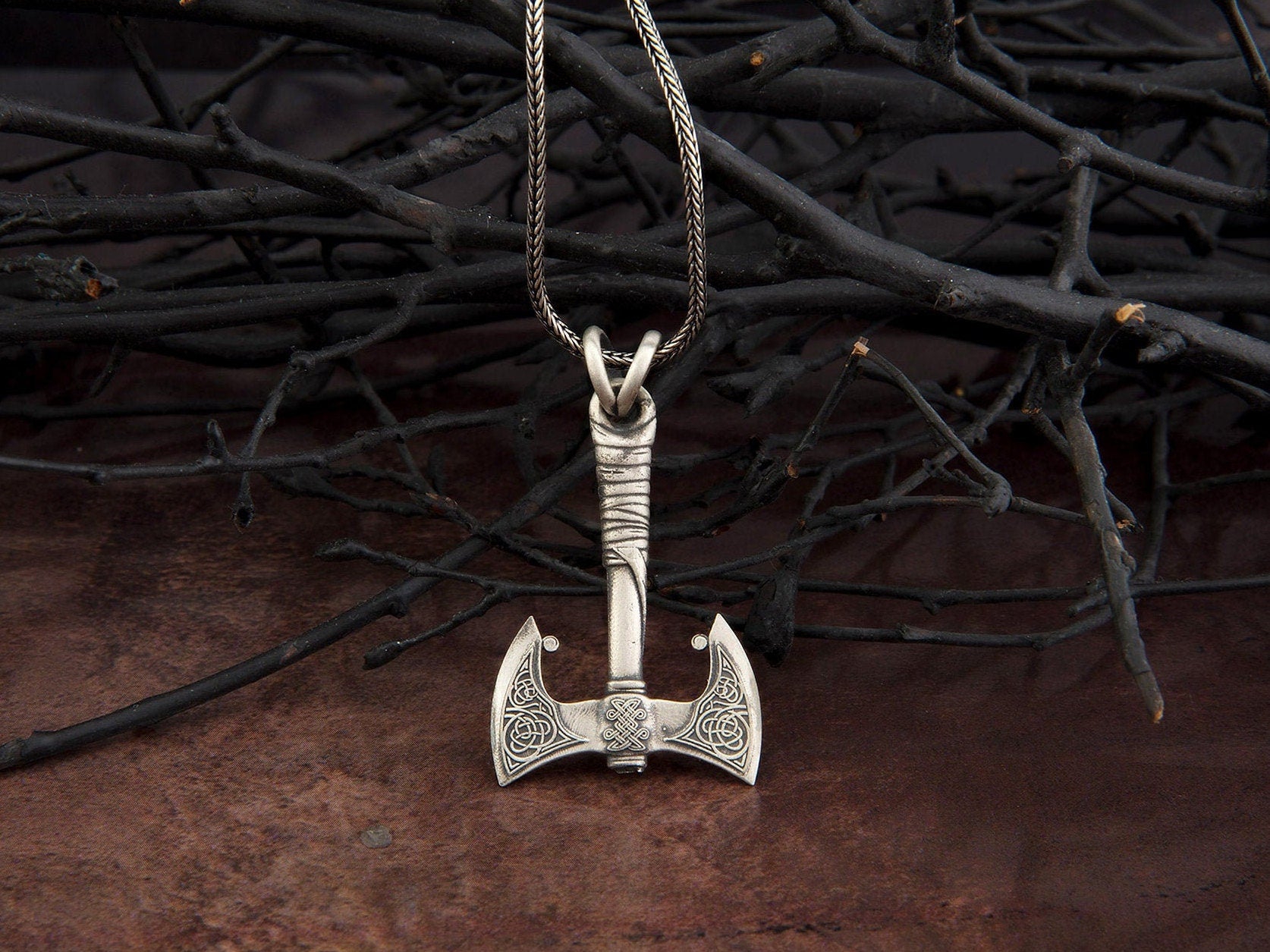 Silver Axe Necklace, Axe Pendants With Chain, Viking Axe Necklace, Kratos War Axe, Scandinavian Men Necklaces, Unique Gift For Father's Day