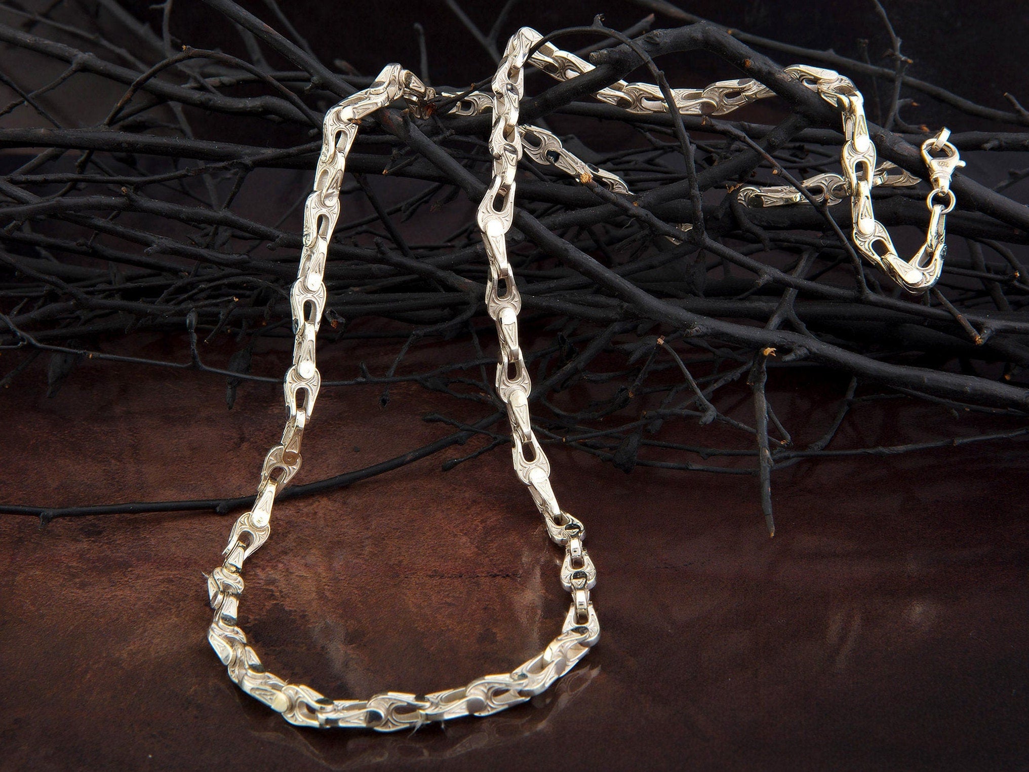 Sterling Silver Byzantine Chain, Chunky Chain Necklace, Gift For Men's, Silver Man Chains, Mariner Man Chains, Unique Gift For Father's Day
