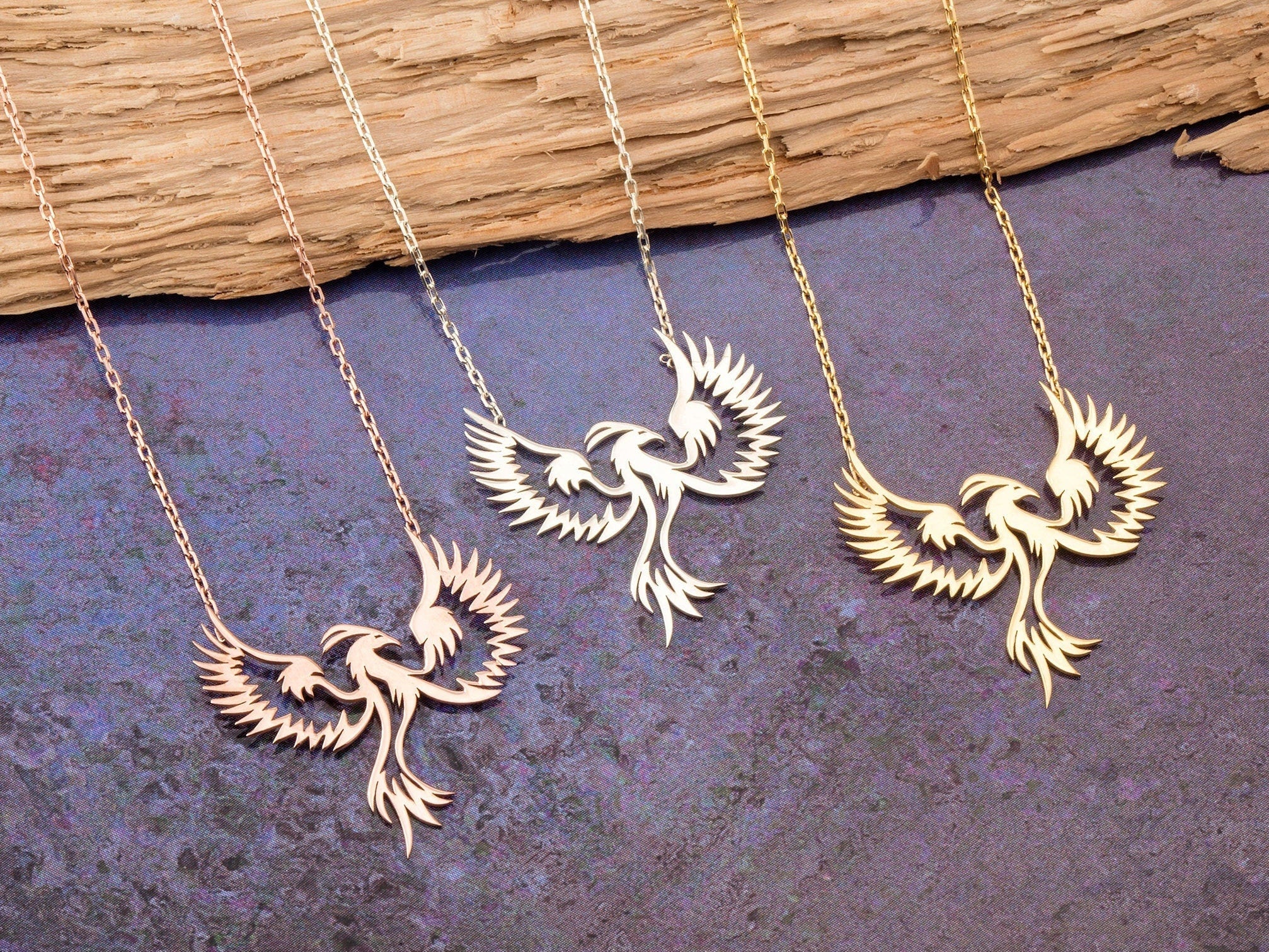 Silver Phoenix Firebird Necklace, Birthday Gifts, 14K Gold Phoenix Pendant, Gift For Mothers, Simurgh Bird Necklaces, Gift For Mothers Day