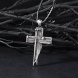 Sterling Silver Nail & Wood Cross Necklace for Men | 925 Faith Pendant