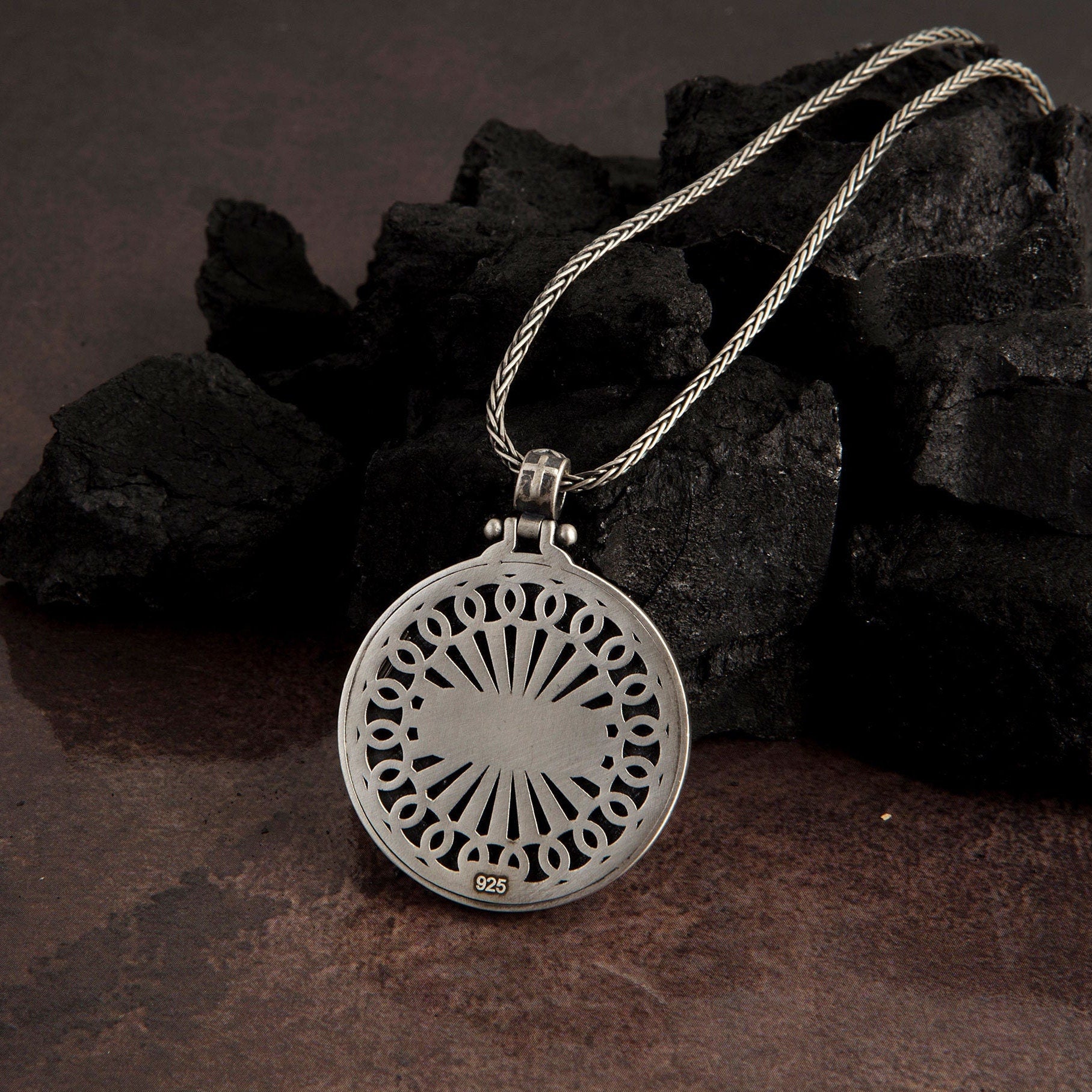 Virgin Mary Solid Silver Necklace, Miraculous Virgin Mary Pendant, Holy Mary Necklace, Religious Men Necklace, Unique Gift For Father's Day