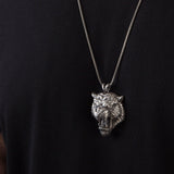 Wild Tiger Necklace, Silver Tiger Pendant, Animal Pendant, Big Cat Necklace, Gift For Men, Tiger Head Pendant, Unique Gift For Father's Day