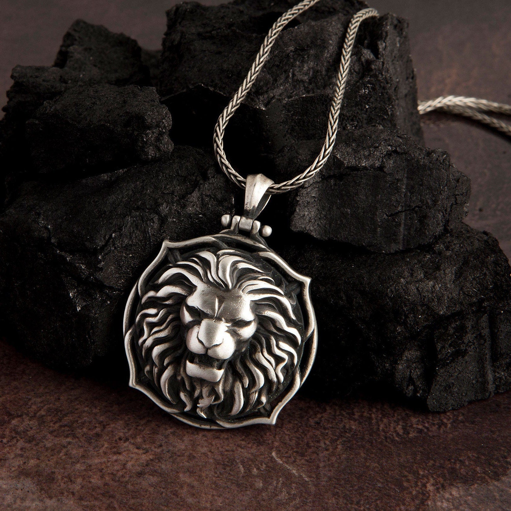Solid Silver Lion Pendants, Lion Medallion, Wild Lion Necklace, Animal Necklace For Men's, Gift For Father's, Unique Gift For Father's Day