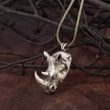 Sterling Silver Rhino Man Necklace, Rhino Head Pendants, Animal Necklaces, Gift For Men's, Gift For Father's, Unique Gift For Father's Day