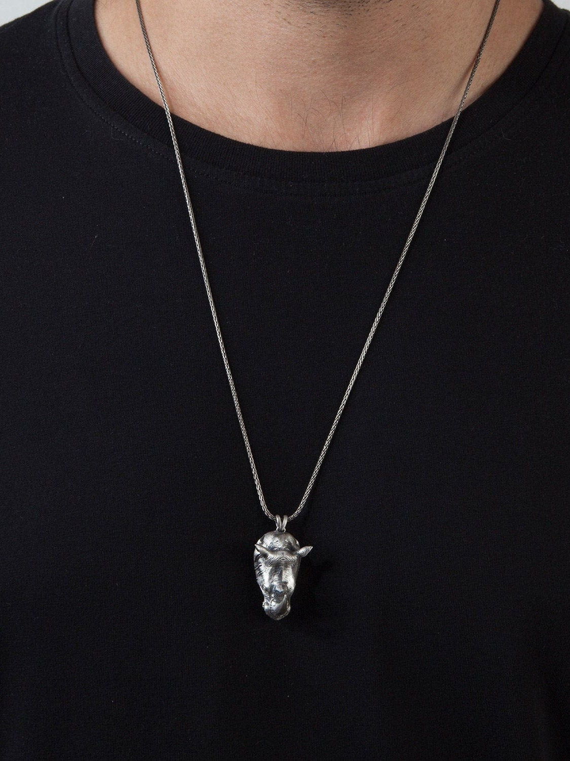 Sterling Silver Rhino Man Necklace, Rhino Head Pendants, Animal Necklaces, Gift For Men's, Gift For Father's, Unique Gift For Father's Day