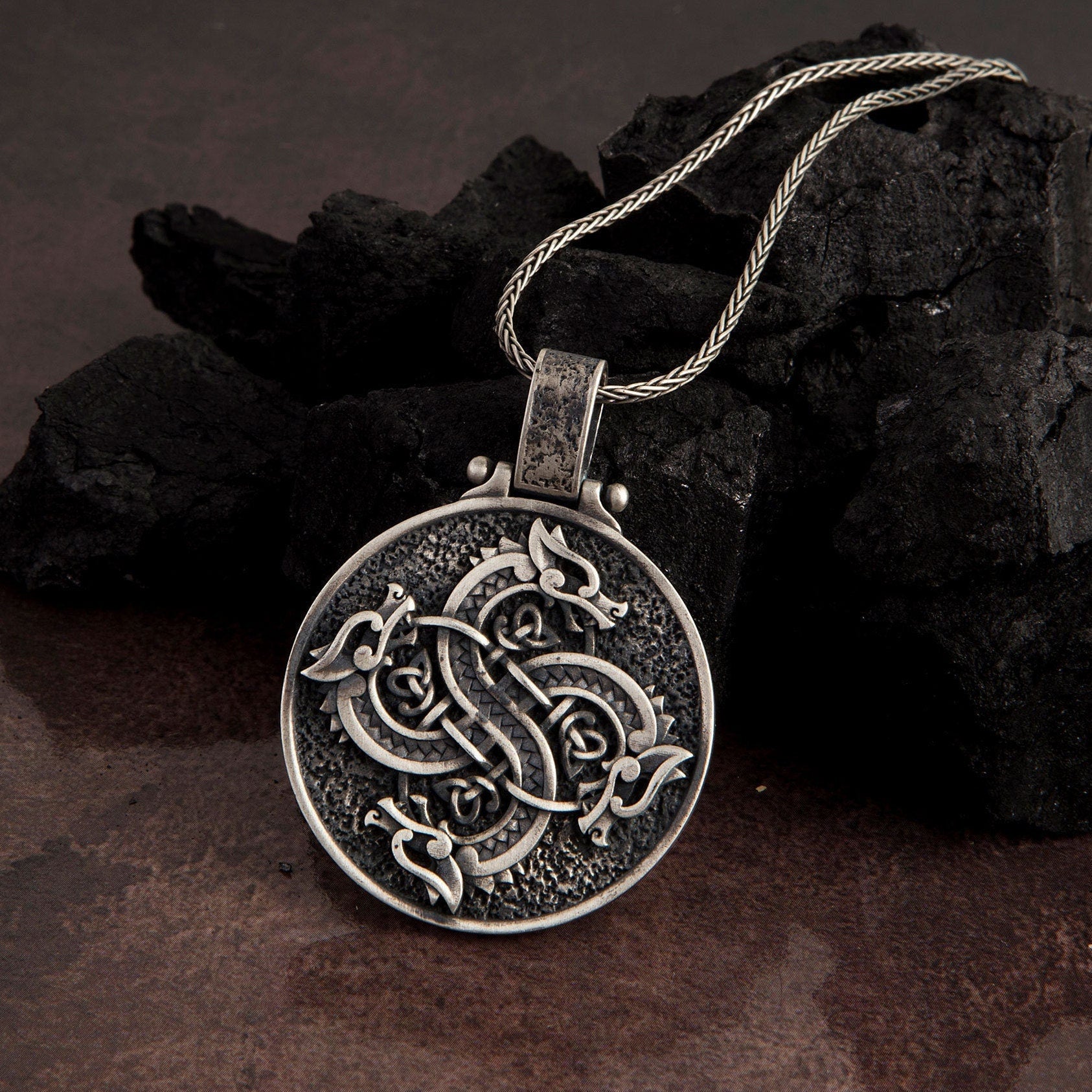 Round Dragon Pendants, Sterling Silver Dragon Medallion, Gift For Fathers, Men Gift Jewelry, Unisex Necklaces, Unique Gift For Father's Day