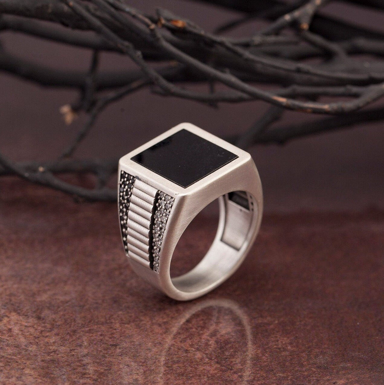 Onyx Ring For Men, Black Onyx Signet Silver Man Gift Ring, Gemstone Man Rings, Black Diamond Wedding Man Ring, Unique Gift For Father's Day