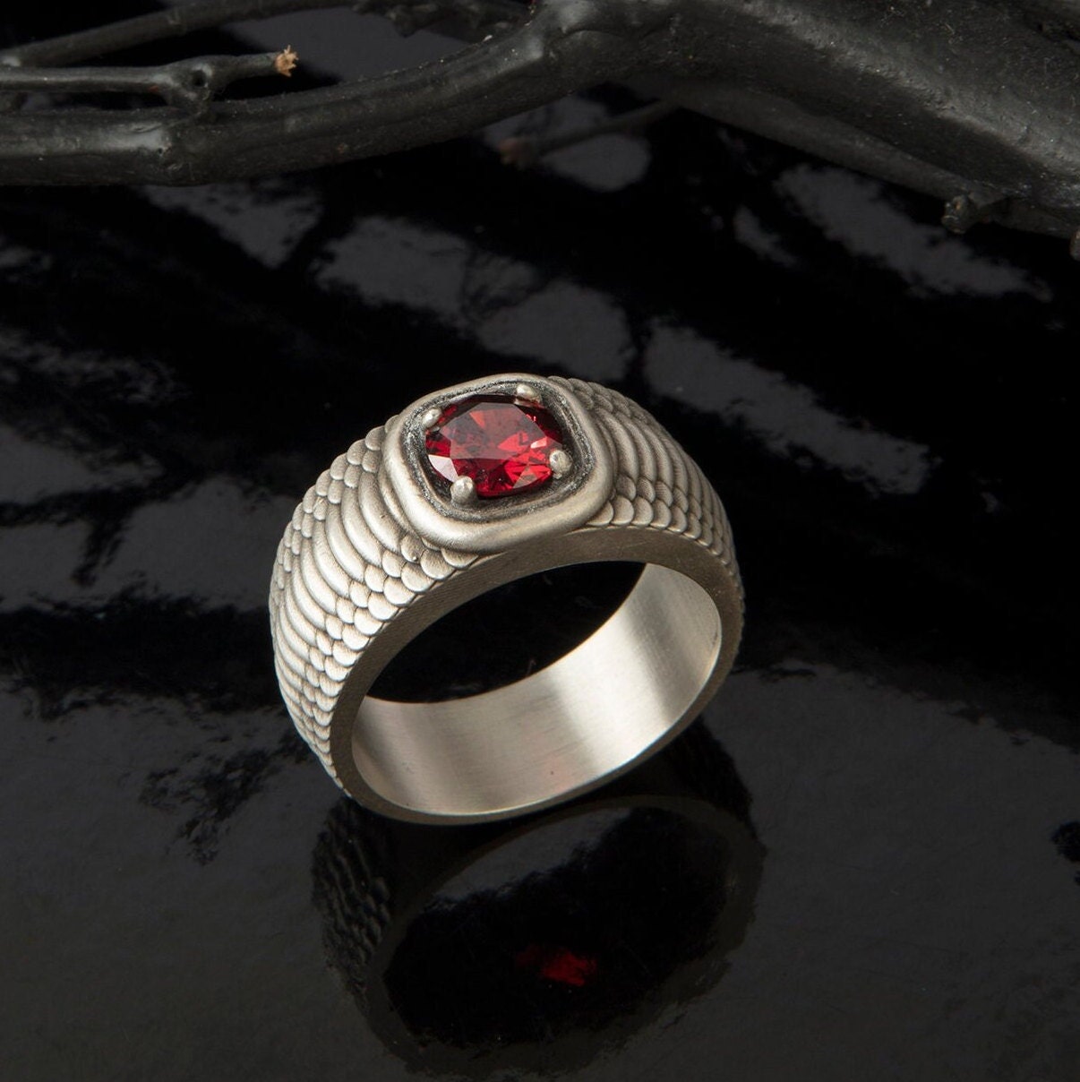 Round Gemstone Man Rings, Sterling Silver Signet Men Rings, Wedding Engagement Men Rings, Garnet Stone Rings, Unique Gift For Father's Day