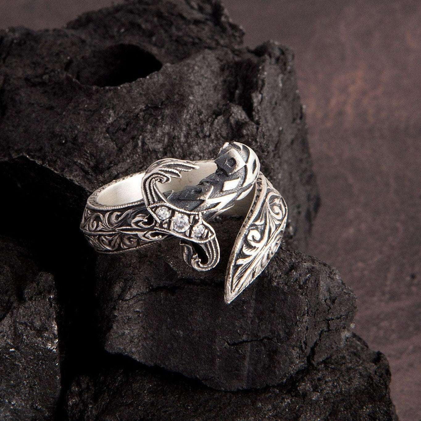 Sterling Silver Sword Rings, Handmade Engraved Rings, Men's Unique Rings, Gift For Husband, Warrior Man Rings, Unique Gift For Father's Day