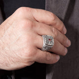 Men's Black Diamond Silver Ring, Garnet Gemstone Ring For Man, Dads Gift, Custom Wedding Engagement Man Rings, Unique Gift For Father's Day