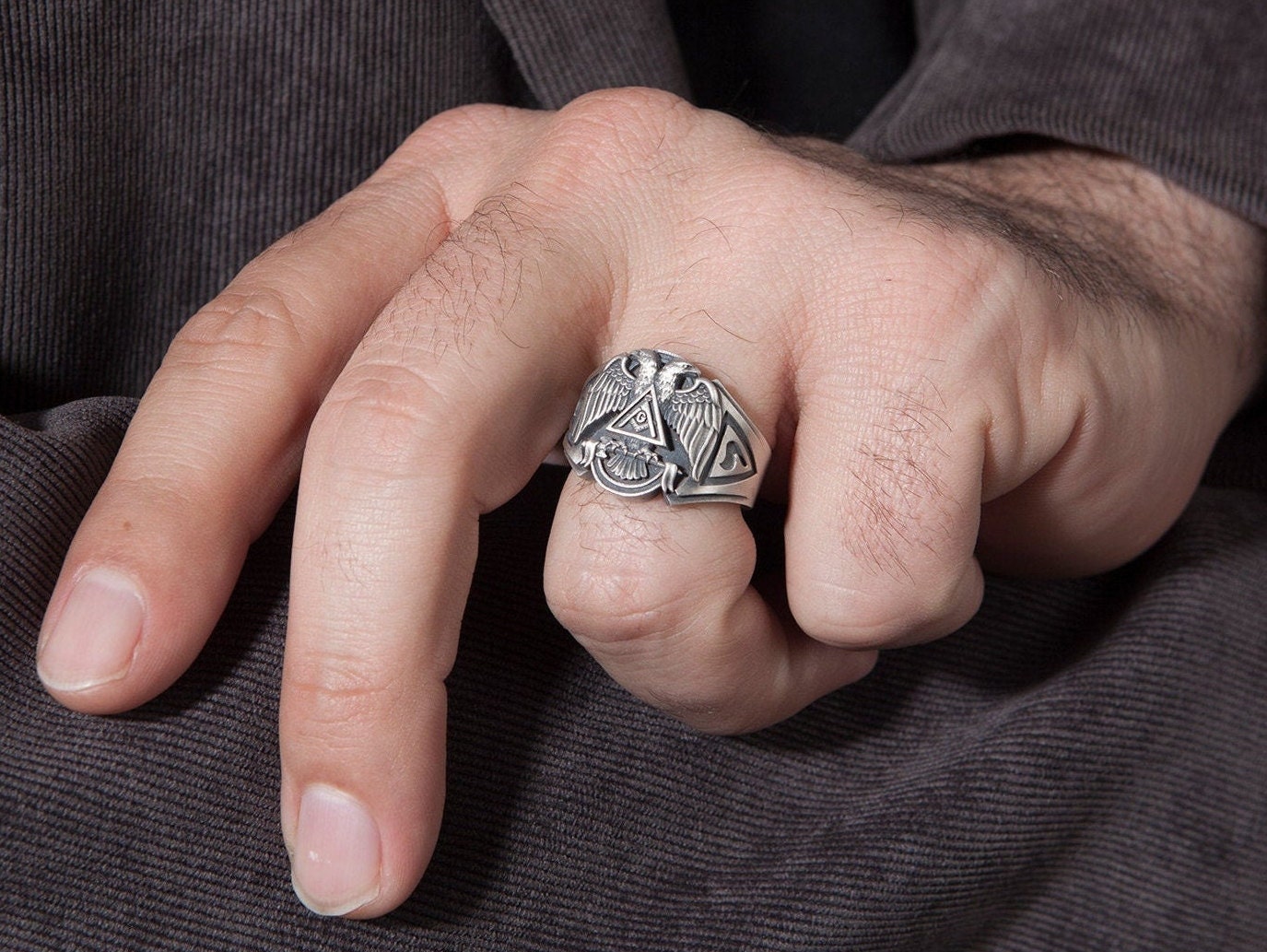 Sterling Silver Statement Masons Ring, Double Headed Masonic Eagle Ring, Freemasons Rings, Men's Signet Rings, Unique Gift For Father's Day