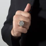 Men's Statement Silver Rings, Black Diamond Wedding Engagement Man Ring, Personalized Letter Initial Men Ring, Unique Gift For Father's Day