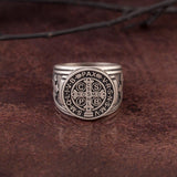 St Benedict Medal Cross Ring, Silver Signet Man Ring, Men's Religious Jewelry, St Benedict Ring, Ring For Men, Unique Gift For Father's Day