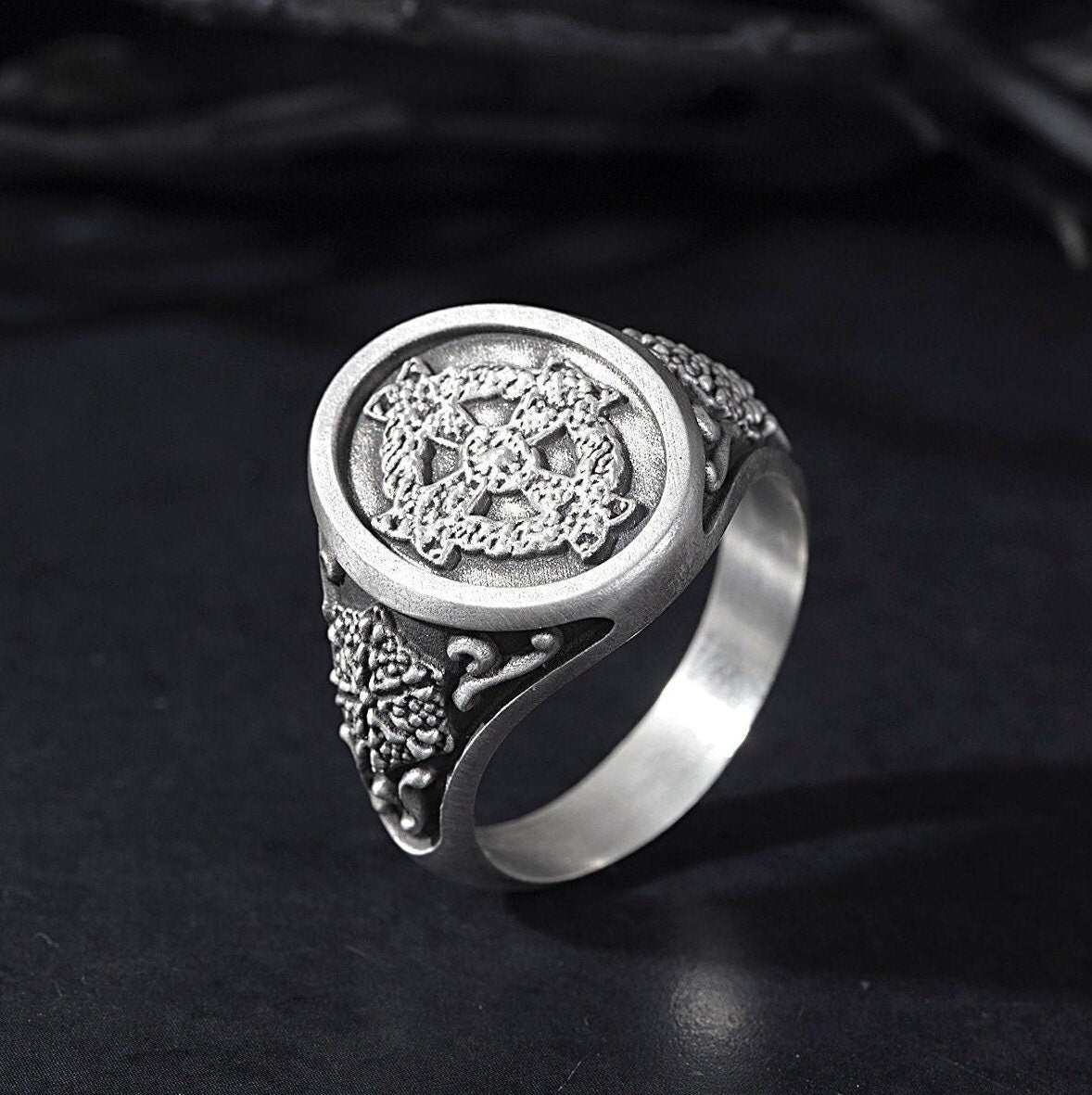 Solid Silver Crucifix Man Ring, Signet Cross Ring, Christian Jewelry, Religious Statement Ring, Gift For Mens, Unique Gift For Father's Day