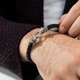 Sterling Silver Bear Bracelet, Wild Bear Head Bracelet, Men's Leather Bracelet, Gift For Men, Animal Bracelet, Unique Gift For Father's Day