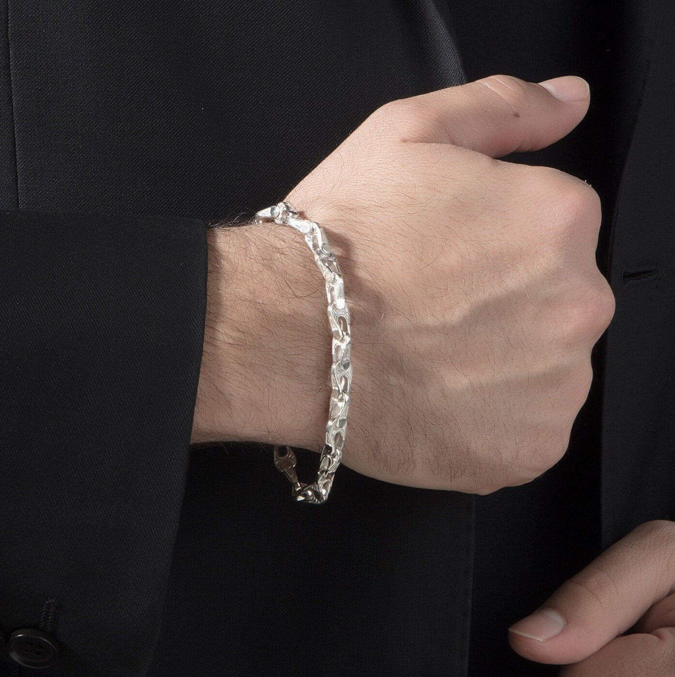 Sterling Silver Chain Bracelet, Mariner Chain Bracelet, Handmade Chain Bracelets For Men, Puffed Silver Chain, Unique Gift For Father's Day