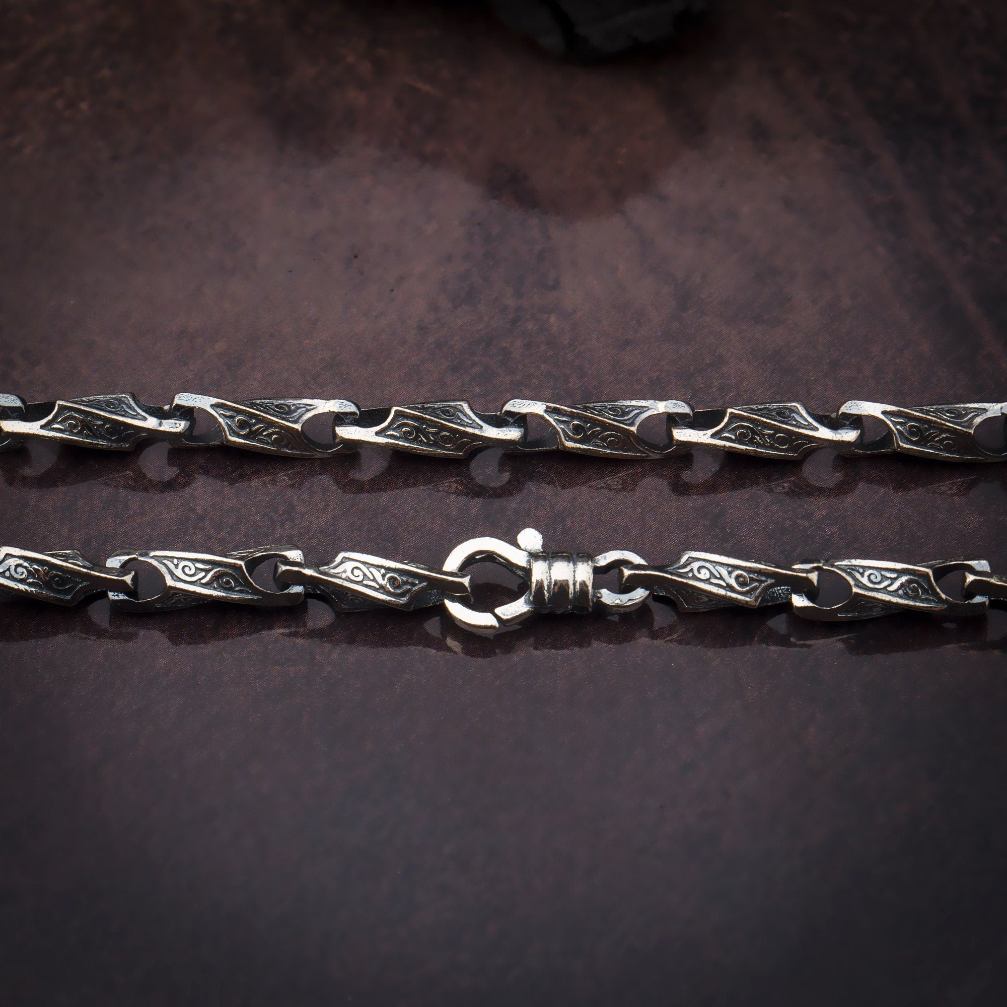 Silver Byzantine Man Chains, Handmade Unique Chain Bracelets, Men's 925 Silver Chain Gifts, Engraved Bracelet, Unique Gift For Father's Day
