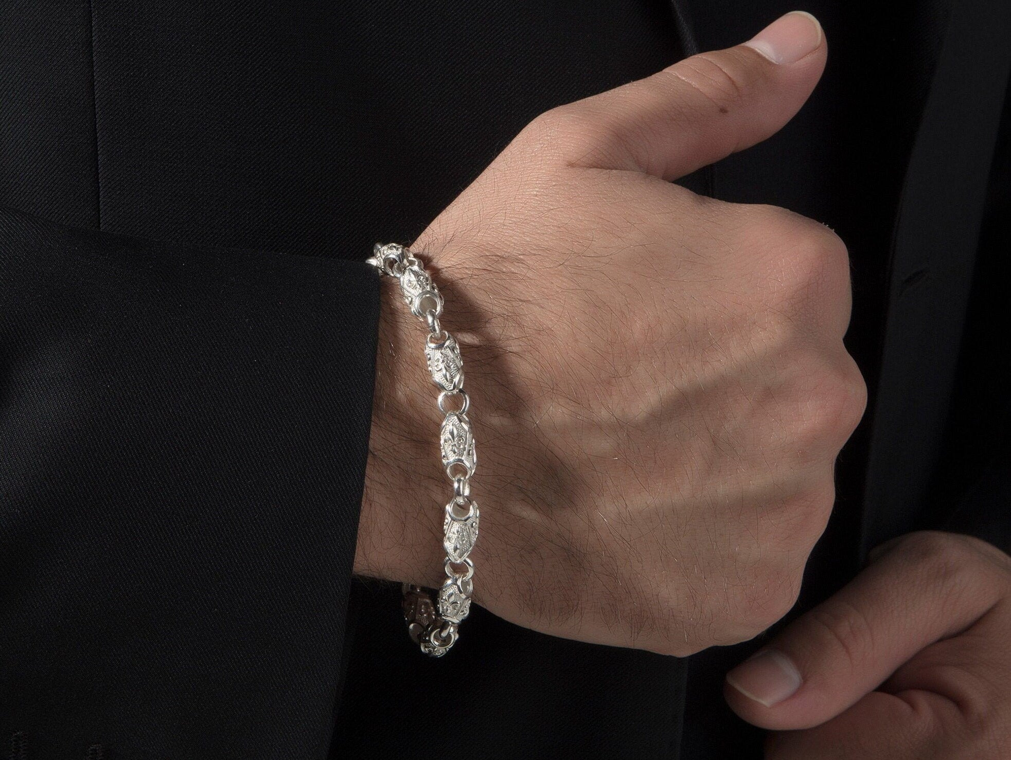 Sterling Silver Chain Bracelets For Men, Byzantine Chain Bracelet, Fleur de lis Bracelet, Gift For Boyfriends, Unique Gift For Father's Day