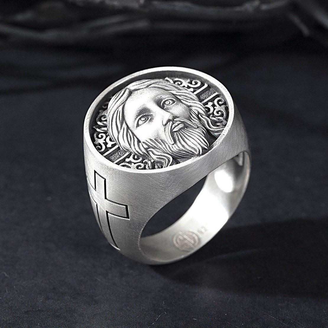 Sterling Silver Cross Ring, Crucifix Jesus Ring, Christ Jesus Face Ring, Men's Religious Rings, Fathers Gifts, Unique Gift For Father's Day