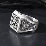 Men's Silver Compass Rings, Viking Compass Ring, Vegvisir Ring With Nordic Symbols, Life Of Tree Ring For Man, Unique Gift For Father's Day