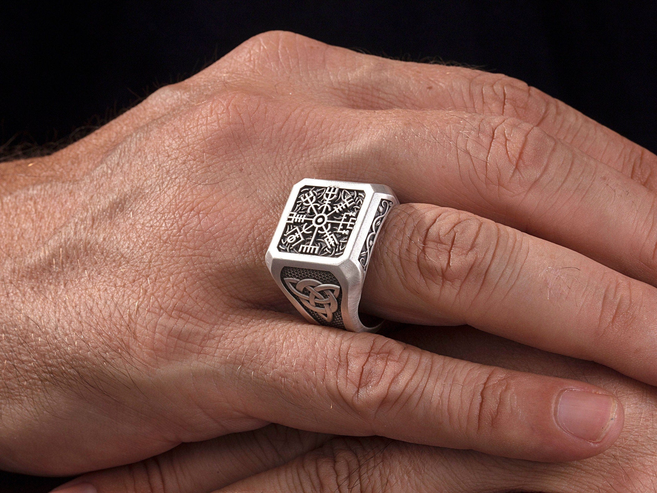 Men's Silver Compass Rings, Viking Compass Ring, Vegvisir Ring With Nordic Symbols, Life Of Tree Ring For Man, Unique Gift For Father's Day