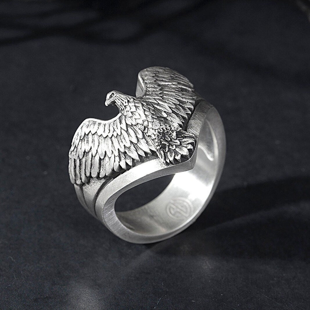 Sterling Silver Eagle Men's Ring, American Eagle Ring, Winged Eagle Ring, Gift For Dad, Animal Statement Ring, Unique Gift For Father's Day