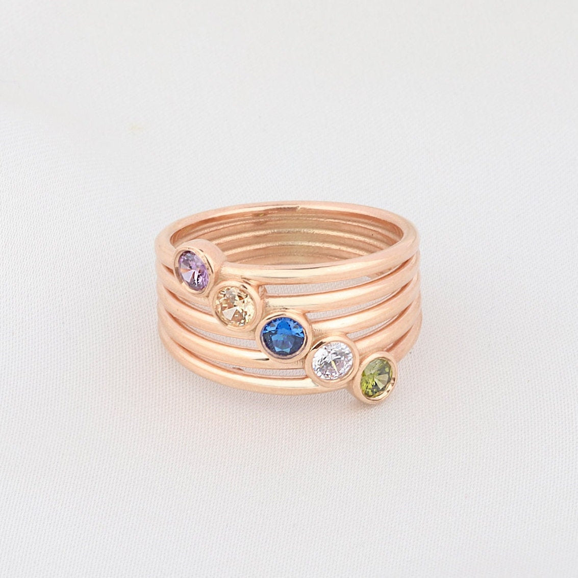 10K Gold Multi-Band Birthstone Ring, Personalized Gift For Mothers, Silver Birthstone Ring, Family Ring For Grandmas, Gift For Mothers Day
