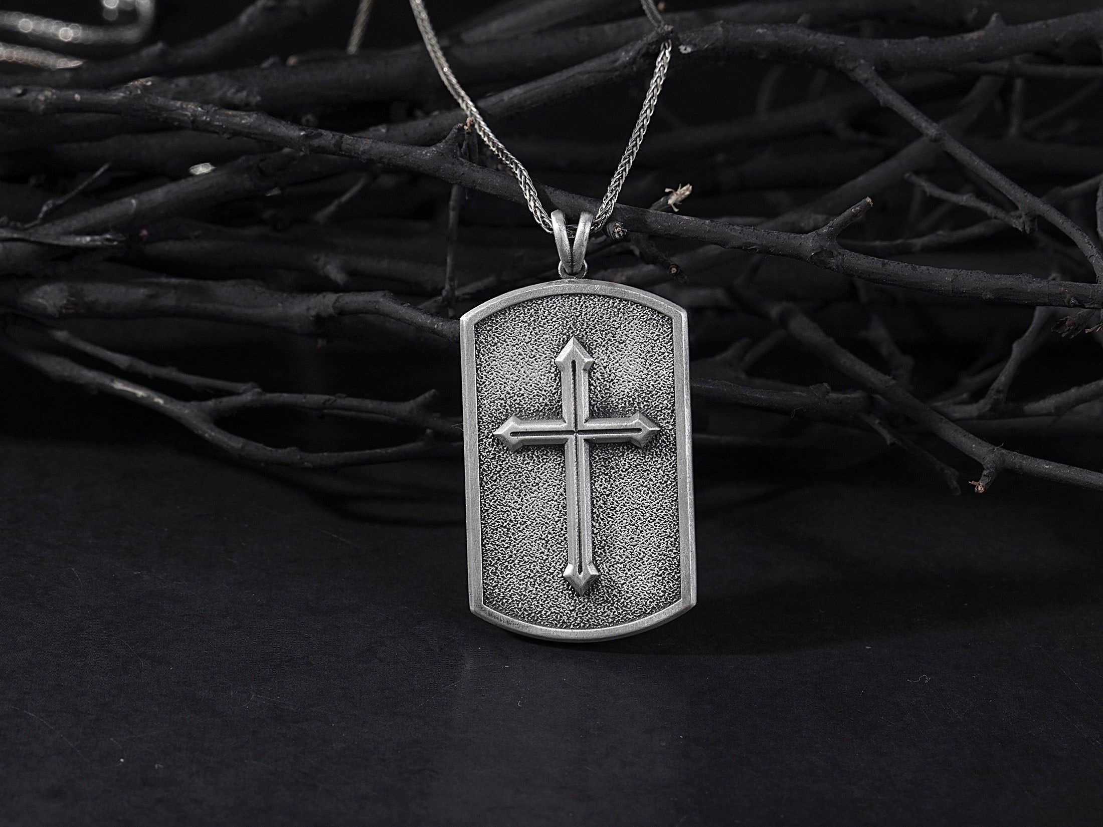 Sterling Silver Crucifix Necklace, Cross Pendants, Gift For Soldiers, Gift For Dad, Military Dog Tag Necklace, Unique Gift For Father's Day