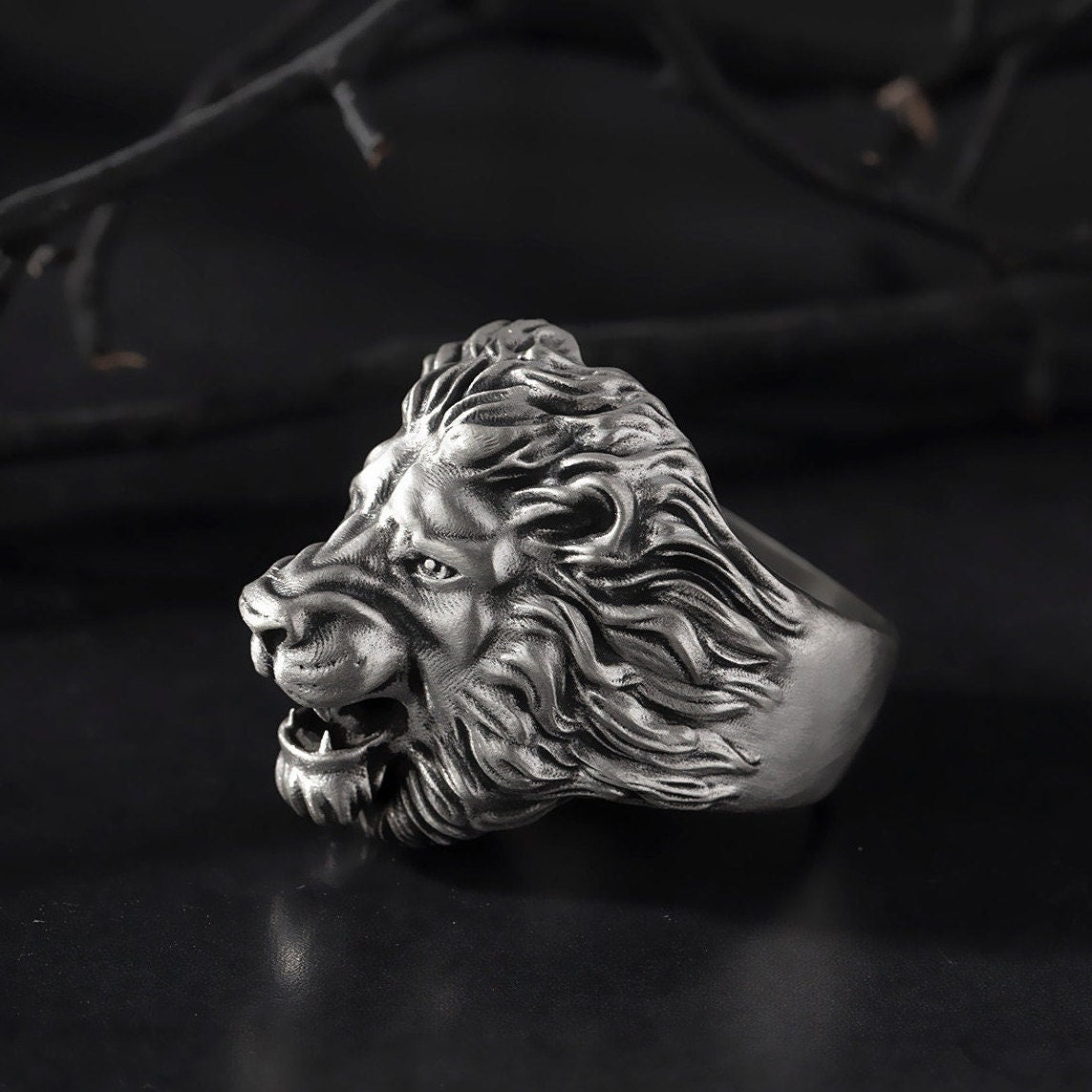 Solid Silver Lion Head Ring, Wild African Lion Ring, Mens Statement Animal Rings, Men's Oxidized Silver Gifts, Unique Gift For Father's Day