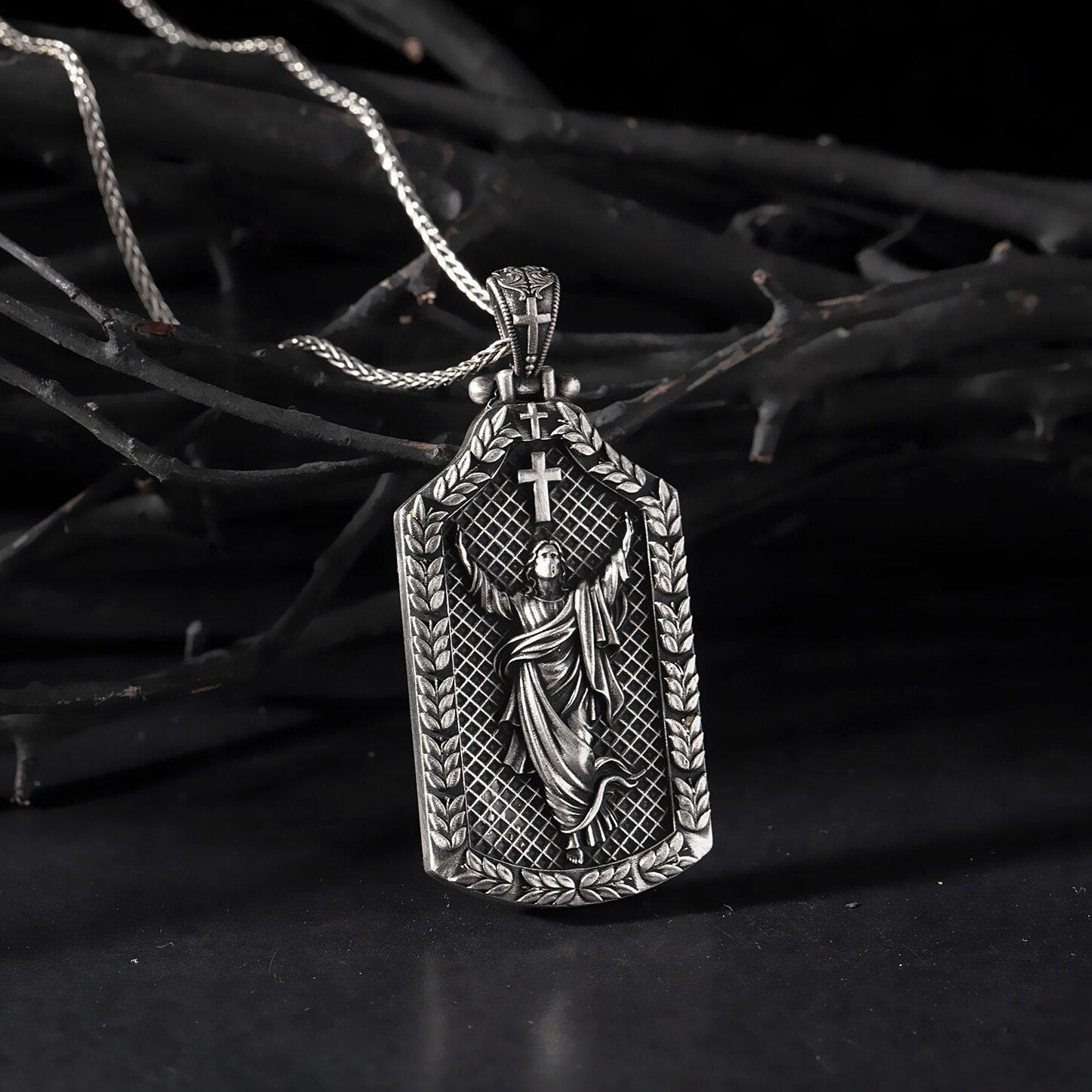 Solid Silver Cross Ascension Jesus Pendant, Cross Pendant, Gift For Father, Religious Gift, Crucifix Necklace, Unique Gift For Father's Day