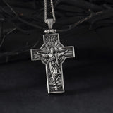 Sterling Silver Jesus Cross Necklace for Men - Risen Jesus Pendant