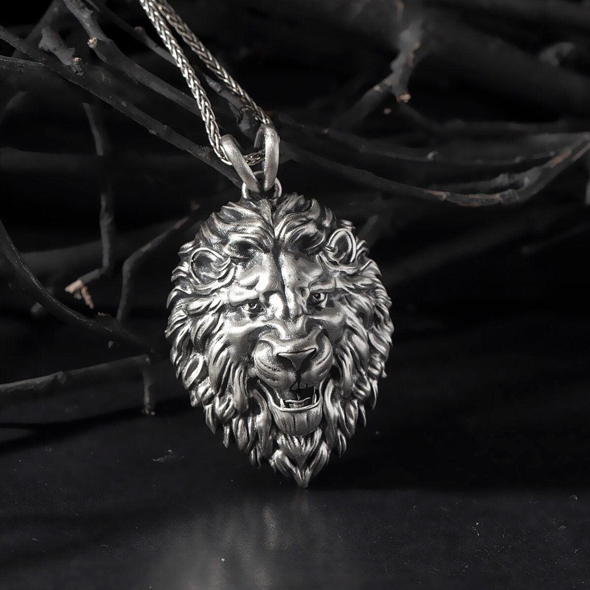 Solid Silver Lion Relief Necklace, Lion Man Pendant, Gift For Dad, Unique Lion Necklace, Best Gift For Friend, Unique Gift For Father's Day