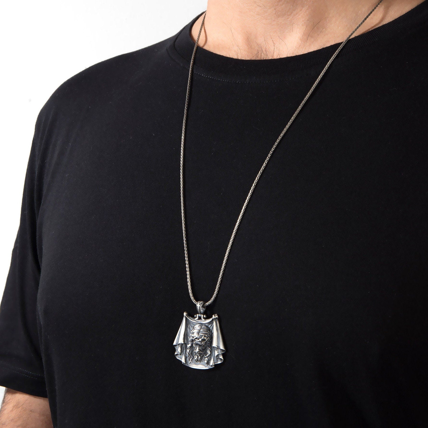 Sterling Silver Jesus Necklace For Men, Jesus Savior Pendant For Women, Unisex Religious Jewelry, Gift For Men, Unique Gift For Father's Day