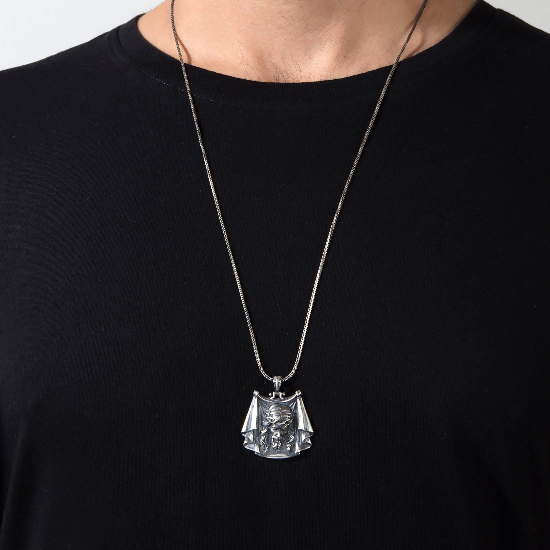 Sterling Silver Jesus Necklace For Men, Jesus Savior Pendant For Women, Unisex Religious Jewelry, Gift For Men, Unique Gift For Father's Day