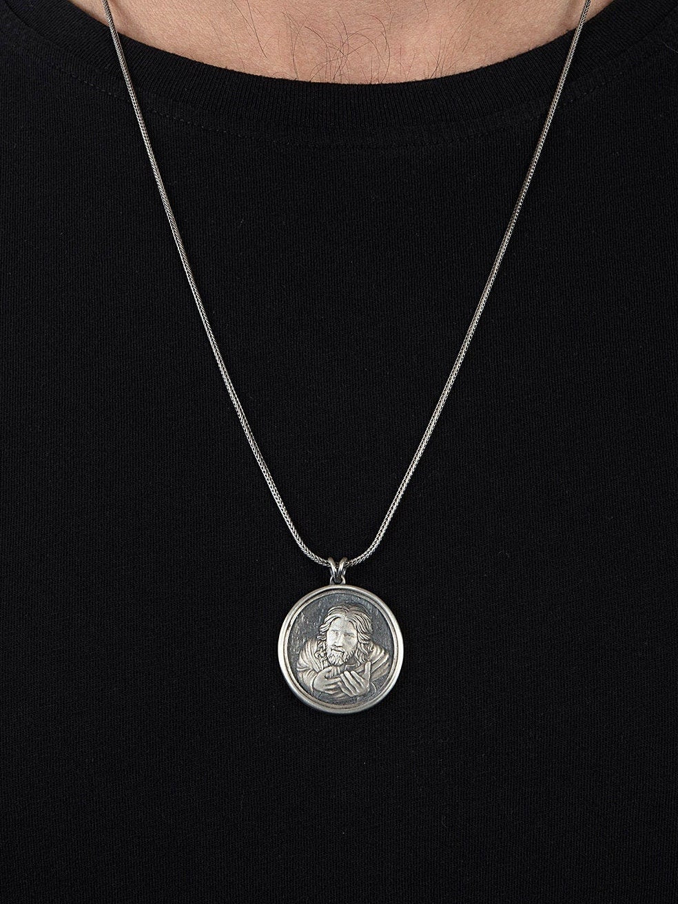 Sterling Silver Jesus Necklace, Religious Necklace, Gift For Mens, Prayer Jesus Pendant, Catholic Men Jewelry, Unique Gift For Father's Day