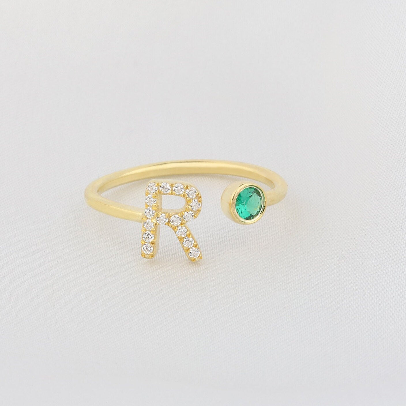 Silver Birthstone Diamond Letter Ring, 14K Solid Gold Initial Rings, Custom Made Gifts For Mom, Personalized Jewelry, Gift For Mothers Day
