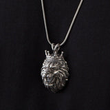 Solid Silver African Lion Necklaces, King Crowned Lion Man Pendant With Chain, Gift For Men, Gift For Fathers, Unique Gift For Father's Day