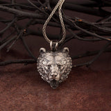 Wild Bear Necklace, Solid Silver Animal Man Necklace, Bear Head Pendant, Gift For Men, Silver Gift For Father, Unique Gift For Father's Day