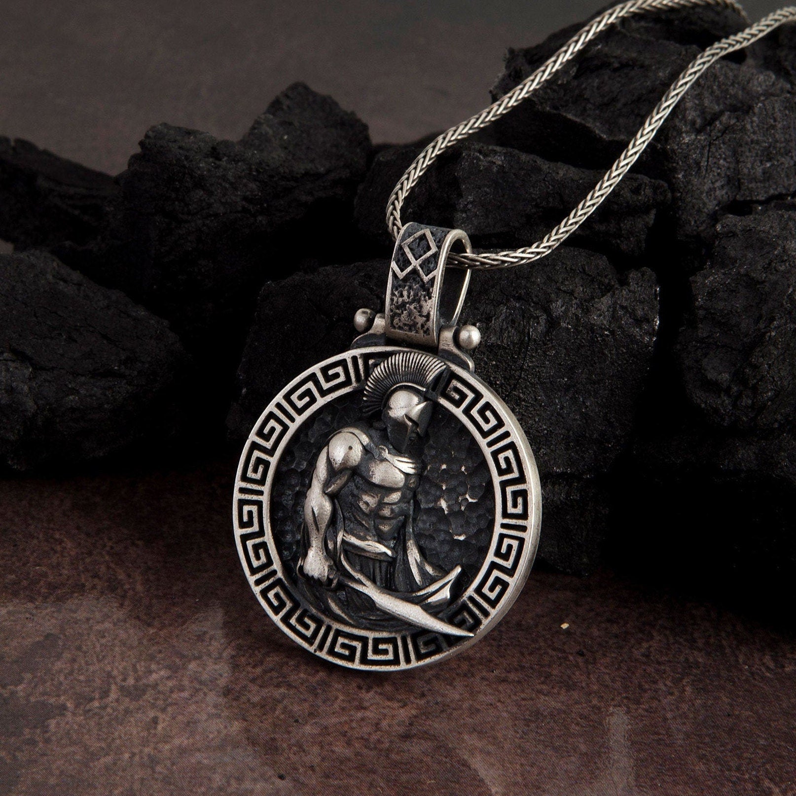 Silver Spartan Necklace, Greek Spartan Warrior Necklace, Leonidas Pendant, Gift For Husband, Necklace For Men, Unique Gift For Father's Day
