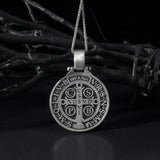 Silver Saint Benedict Necklace, St Benedict Cross Pendants, Catholic Religious Men Jewelry, Protection Pendant, Unique Gift For Father's Day