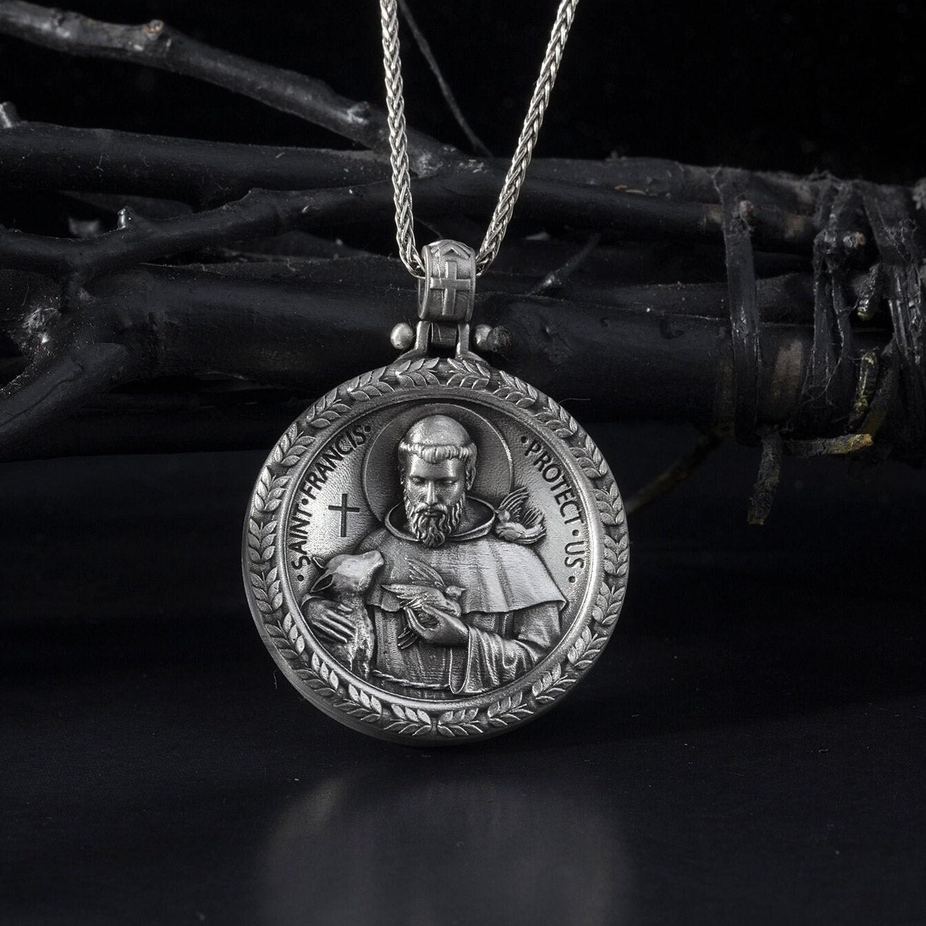 Saint Francis Necklaces, Sterling Silver Saint Francis Pendants, Saint Francis Amulet, Christian Man Jewelry, Unique Gift For Father's Day