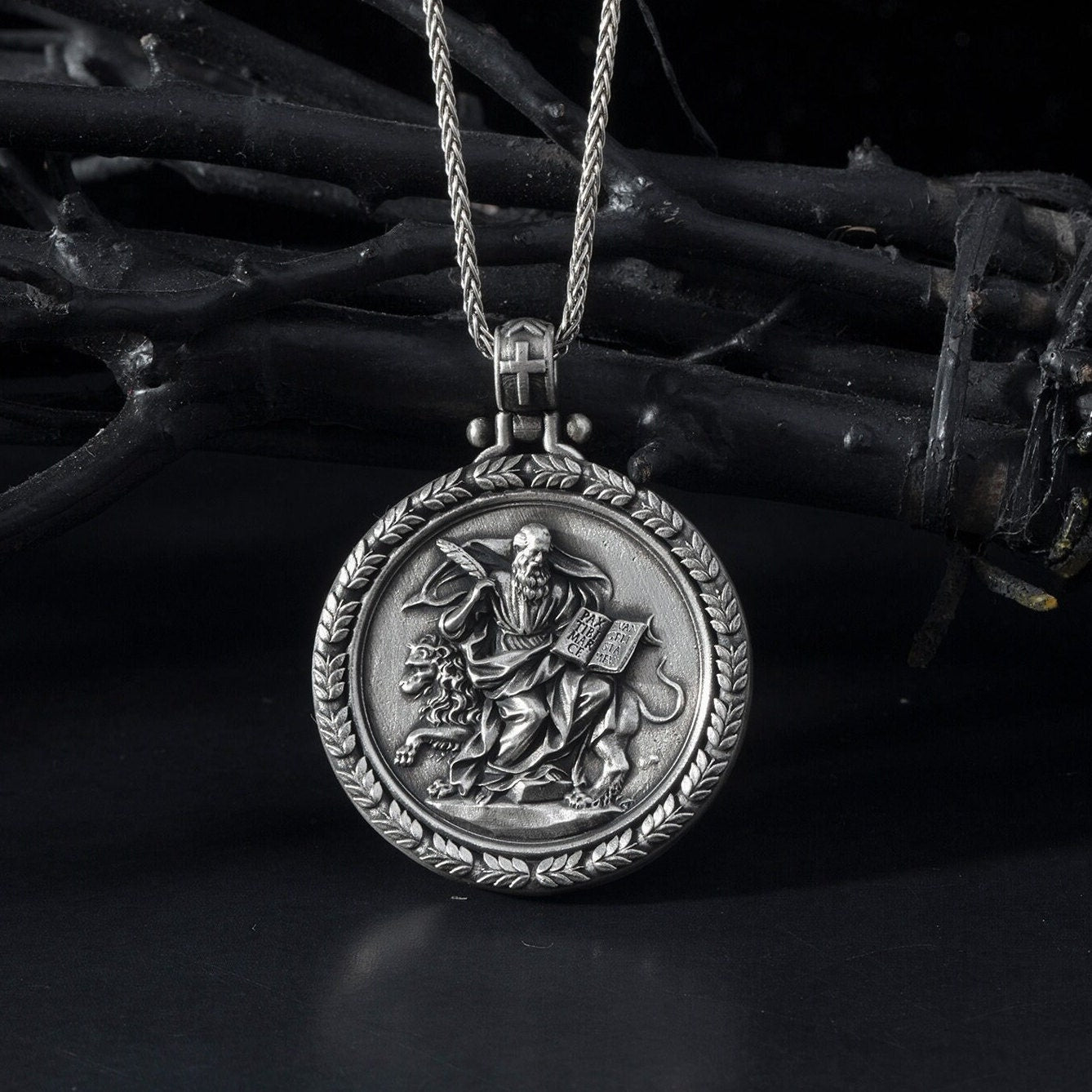 Silver Saint Mark Necklace, Christian Man Jewelry, Saint Mark Pendants, Saint Mark Medallion, Religious Gifts, Unique Gift For Father's Day